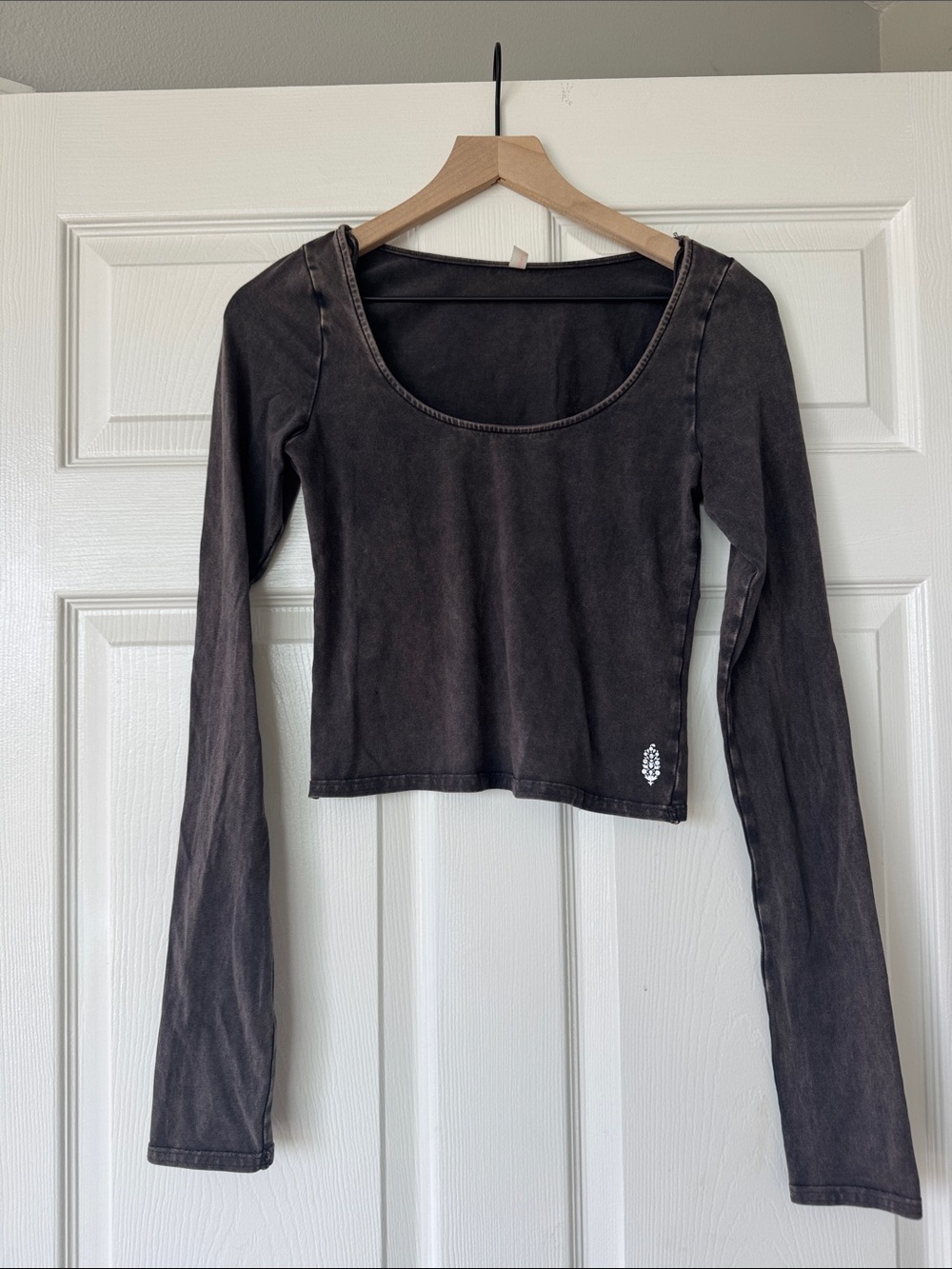 FP Movement by Free People Charcoal Scoop Neck Cropped Long Sleeve Top